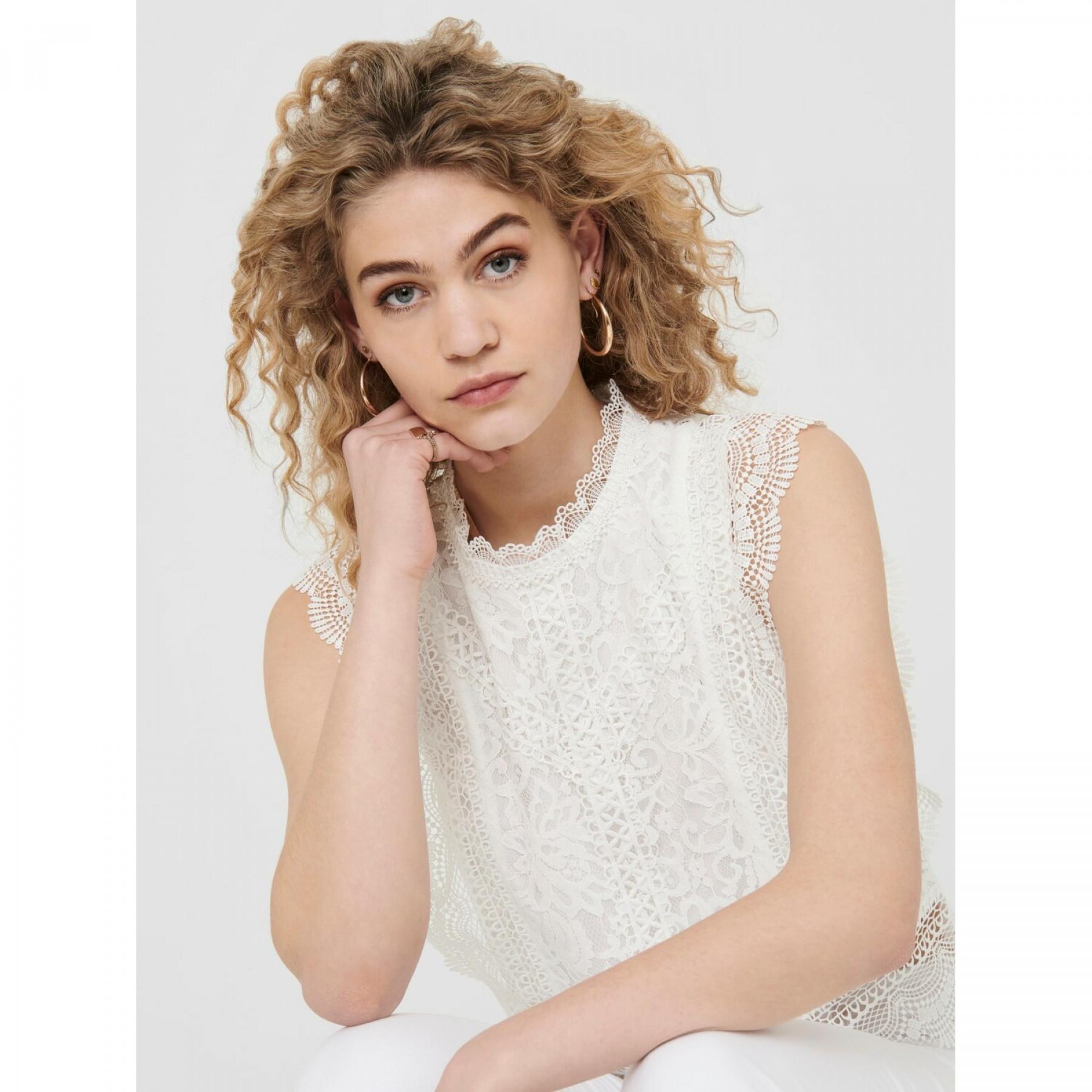 Vrouwen mouwloos T-shirt Only lace wovens