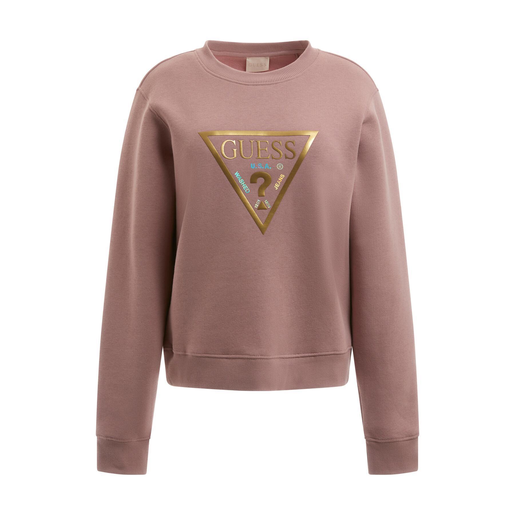 Dames sweatshirt met gouden driehoekige ronde hals Guess