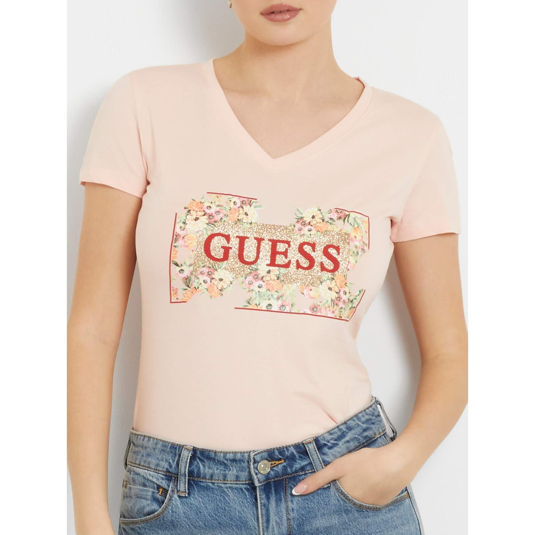 Dames-T-shirt Guess Logo Flowers