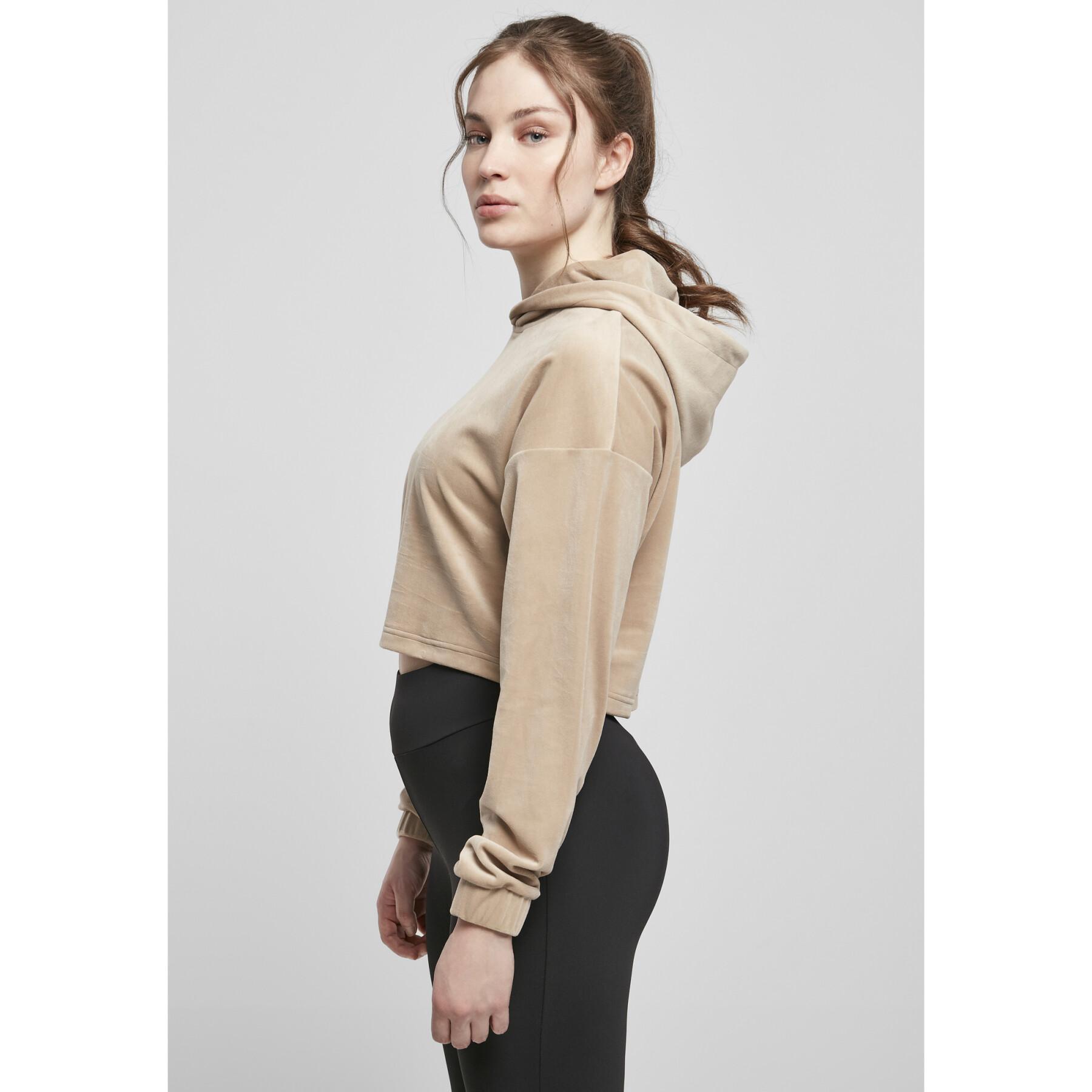 Dames sweatshirt met capuchon Urban Classics cropped velvet oversized (GT)